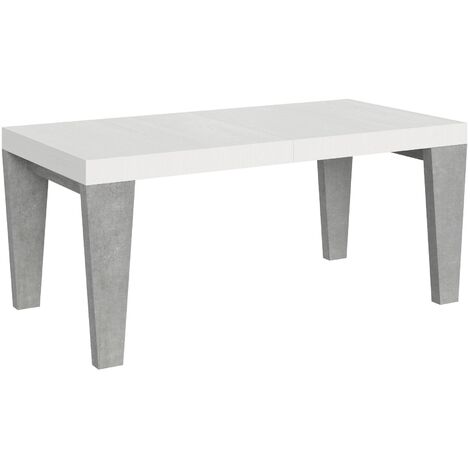 Table extensible blanche et pieds bois gris béton 6 à 20 places Kristo 180 à 440cm-Pied et support sur roulettes