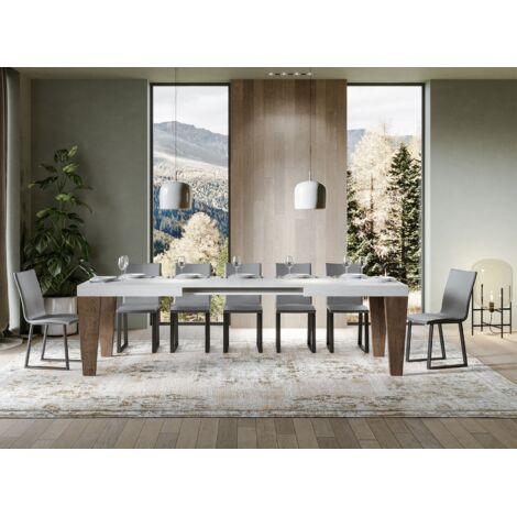Table extensible blanche et pieds bois noyer 6 à 12 personnes Kristo L 180 à 284cm-Pied et support sur roulettes