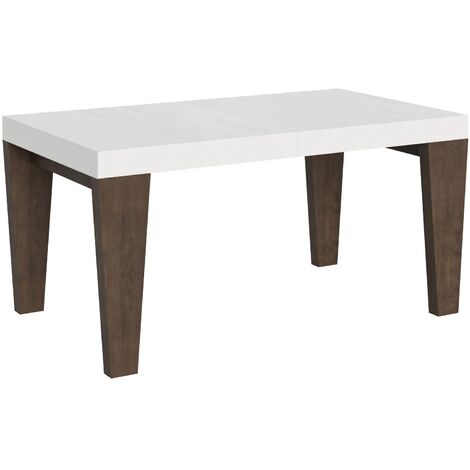 Table extensible blanche et pieds bois noyer 6 à 20 places Kristo 160 à 420cm-Pied et support sur roulettes