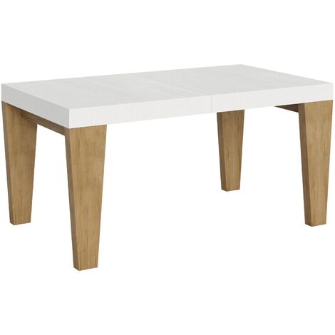 Table extensible blanche et pieds chêne naturel 6 à 20 places Kristo 160 à 420cm-Support 4 pieds
