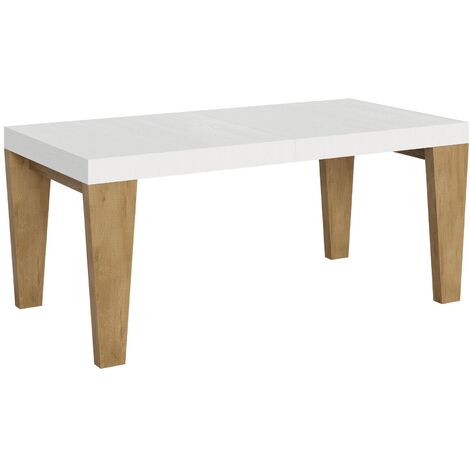 Table extensible blanche et pieds chêne naturel 6 à 20 places Kristo 180 à 440cm-Support 4 pieds