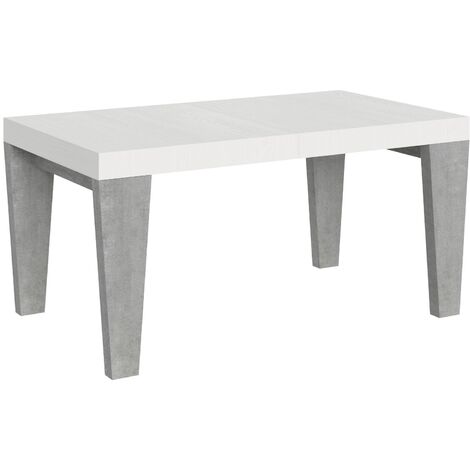 Table extensible blanche et pieds gris béton 6 à 20 places Kristo 160 à 420cm-Pied et support sur roulettes