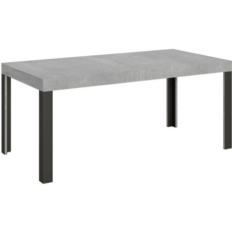 Table extensible bois pieds bois et acier anthracite Liva 180 à 284 cm Sur roulettes-Gris ciment-Sur roulettes-180 à 284 cm