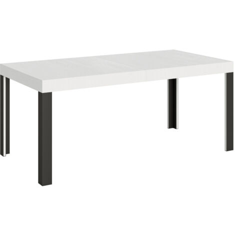 Table extensible bois pieds bois et acier anthracite Liva 4 pieds 160 à 264 cm-Blanc-4 pieds-160 à 264 cm