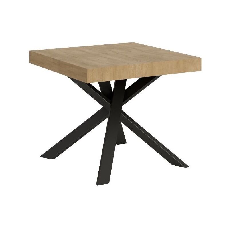 Les Tendances – Table carrée extensible 90x90 à 194cm chêne clair et anthracite – Mécanisme rails métalliques – Pieds réglables pour tous types de