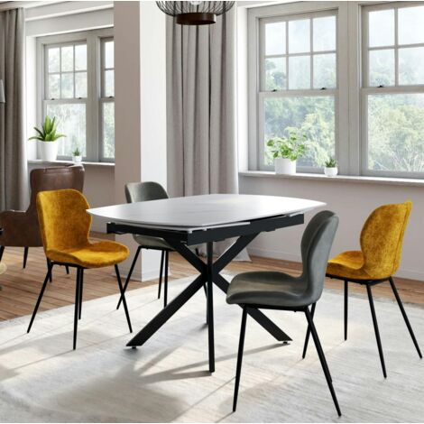 Table extensible céramique marbrée blanche pied mikado 140-200 cm OTTAWA