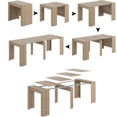 Table console extensible 90 cm x 78 cm x 51 cm – Panneau aggloméré mélaminé – Rallonges intégrées pour 10 personnes – Design minimaliste en chêne – Ventemeublesonline