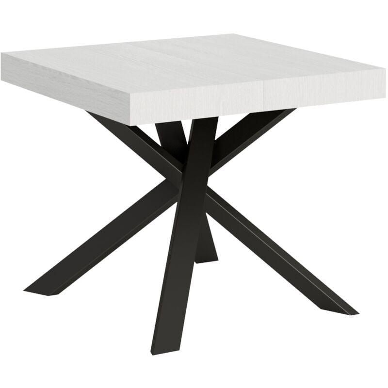 Table extensible 90x90/194 cm Clerk Plateau Frêne Blanc - Pieds Anthracite