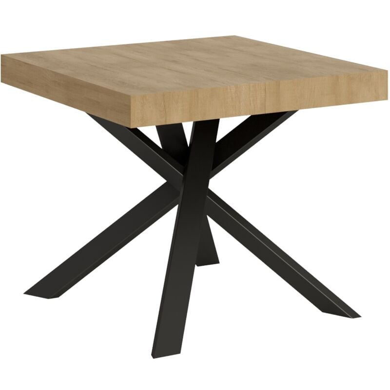 Table extensible 90x90/194 cm Clerk Plateau Chêne Nature - Pieds Anthracite