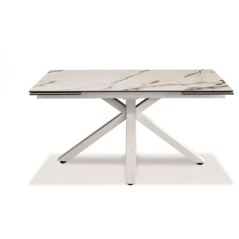 Table extensible de 160cm à 240cm plateau moderne en céramique sur verre trempé marbre Calacatta Borghini