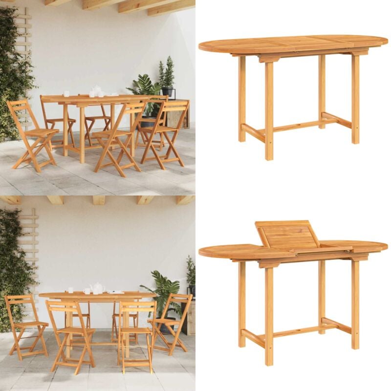 Table extensible de jardin 110-160x80x75 cm bois de teck solide - Table De Jardin - Table Extensible - Table En Teck - Mobilier De Jardin