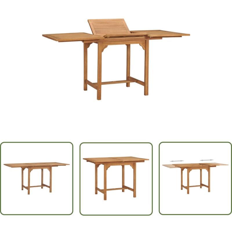 The Living Store Table extensible de jardin (110-160)x80x75 cm Teck solide - Table De Jardin - Table Extensible - Table Teck - Mobilier De Jardin