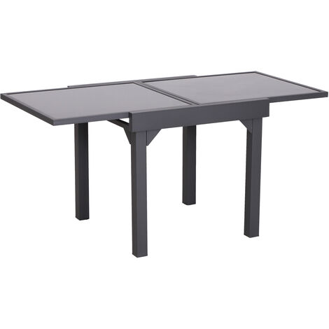 Table extensible de jardin grande taille dim. dépliées 160L x 80l x 75H cm alu métal époxy gris foncé plateau verre trempé noir