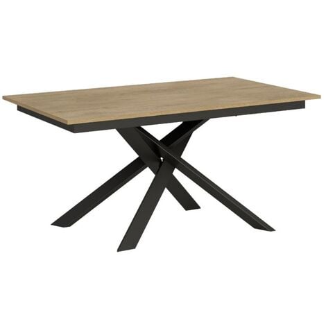 Table extensible design 160 à 220 cm chêne clair et pieds entrelacés métal anthracite Gary