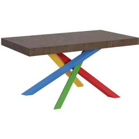 Table extensible design avec pieds entrelacés multicouleurs Artemis 160 à 420 cm-Marron-160 à 420 cm