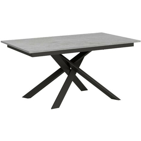 Table extensible design L 120 à 180 cm gris béton et pieds entrelacés métal anthracite Gary
