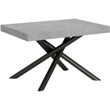 Table extensible design pieds arrondis entrelacés anthracite Zeus 120 à 224 cm 2 rallonges fines-Gris ciment-2 rallonges fines-120 à 224 cm