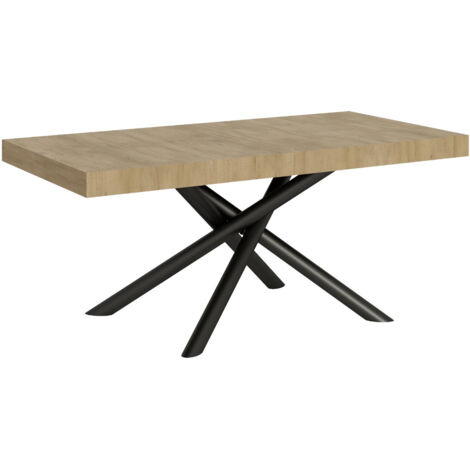 Table extensible design pieds arrondis entrelacés anthracite Zeus 160 à 264 cm 2 rallonges épaisses-Naturel-2 rallonges épaisses-160 à 264 cm