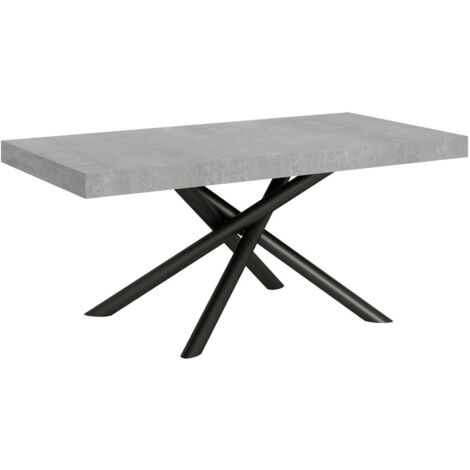 Table extensible design pieds arrondis entrelacés anthracite Zeus 2 rallonges épaisses 160 à 264 cm-Gris ciment-2 rallonges épaisses-160 à 264 cm