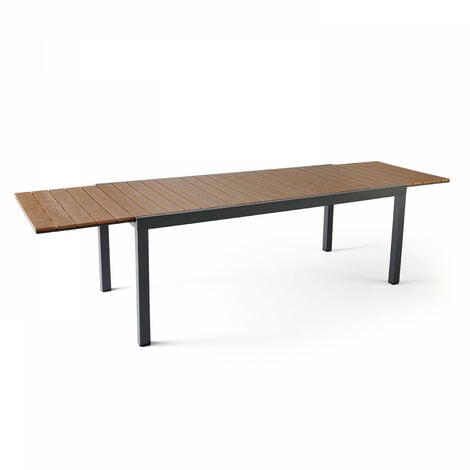 Table extensible en aluminium et bois synthétique marron