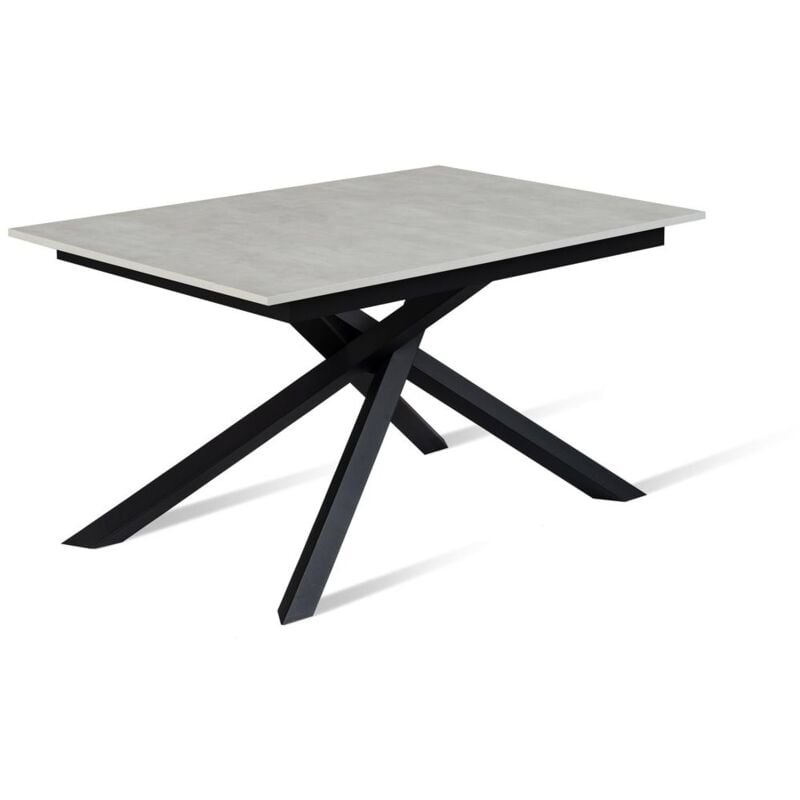 Table extensible en béton blanc et noir, 90 cm x 140-190 cm x 76 cm, avec pieds en métal