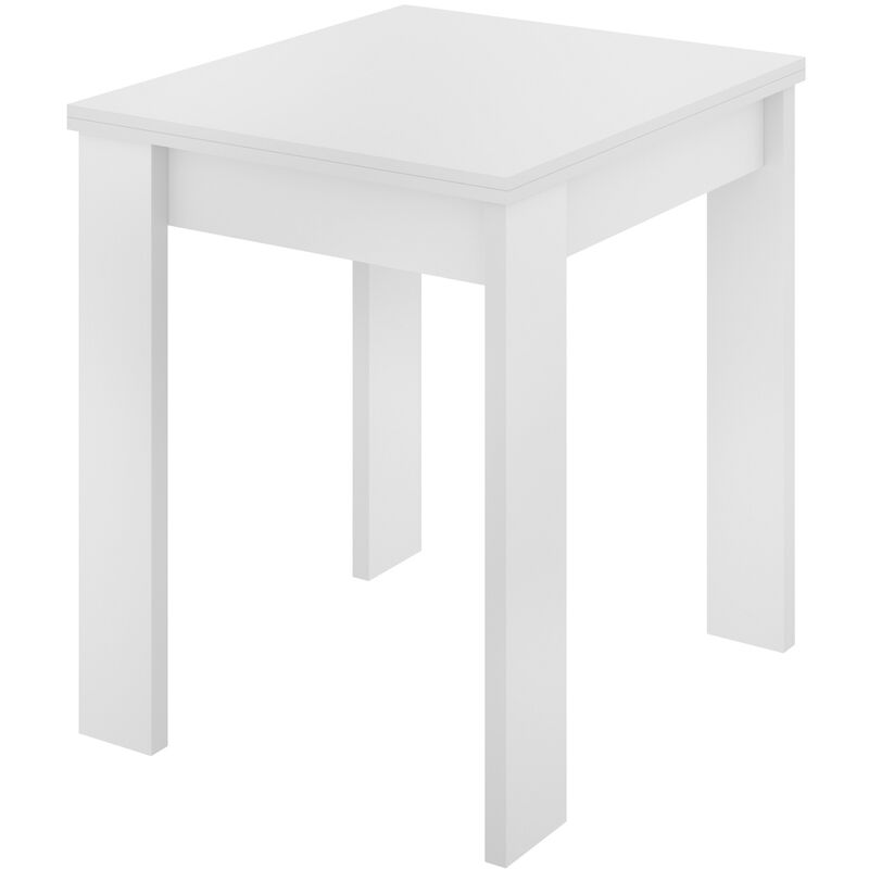 Table extensible en panneaux de particules mélaminés coloris blanc-Longueur 67.1-134.2 x Profondeur 67.1 x Hauteur 77.3-79.2 cm -PEGANE-