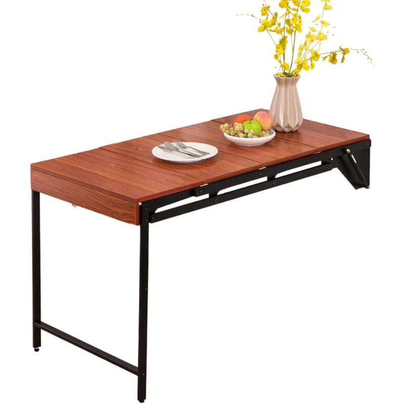 Table extensible et pliable avec étagère murale - marron