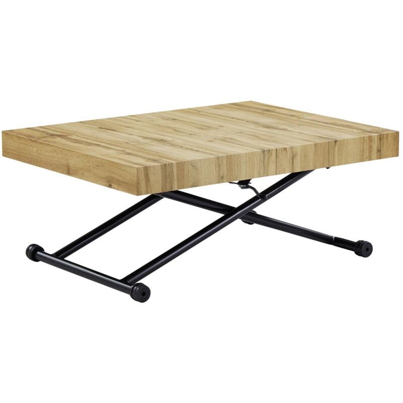 Vente-unique - Table extensible et relevable 2 en 1 - mdf et acier - Naturel et noir - moriala