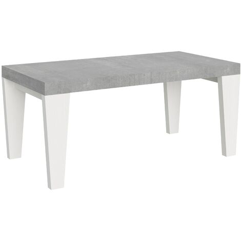 Table extensible gris béton et pieds bois blanc 6 à 20 places Kristo 180 à 440cm-Support 4 pieds