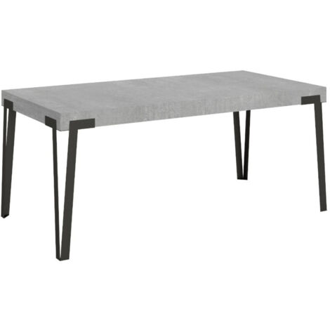 Table extensible gris ciment et pieds métal anthracite L 160 à 264cm Konta