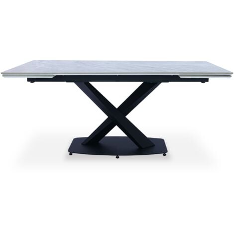 Table extensible moderne Valorane Céramique effet marbre gris pieds Noir