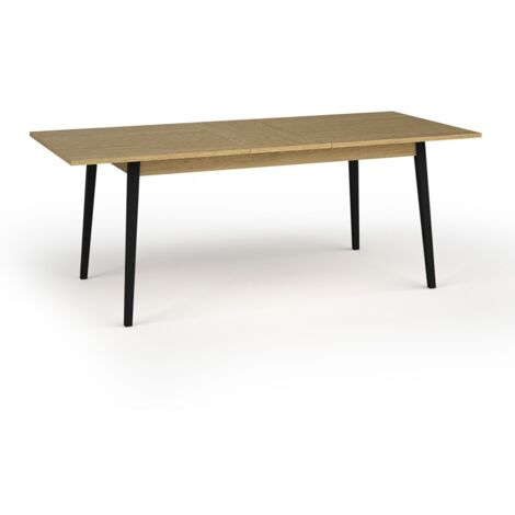 Table extensible MONDO – Plateau chêne et pieds noirs – 160 à 200 cm – Pieds inclinés en métal