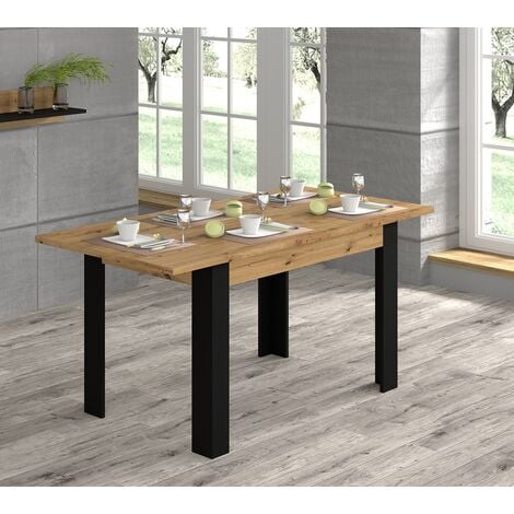 Table extensible NUKA 120/160x80x76 Couleur chêne avec pieds Noir mat