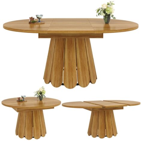 Table Extensible Salle à Manger 118-158x118x76cm Bois Rond/Ovale 6 Couverts, Cuisine Balcon, Marron