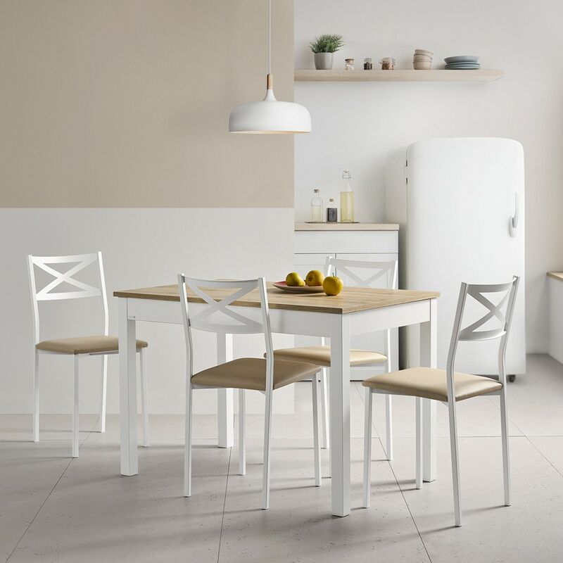 Table extensible structure blanche plateau stratifié chêne Dimensions : 120 x 80 cm