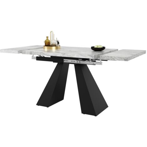 Table extensible-télescopique-plateau gris-pieds colonne-grande surface-design flexible-salon bureau-159x74x77cm