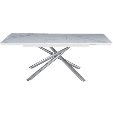 Table extensible160/200 cm ZEPHIR Chrome plateau Céramique Marbré blanc