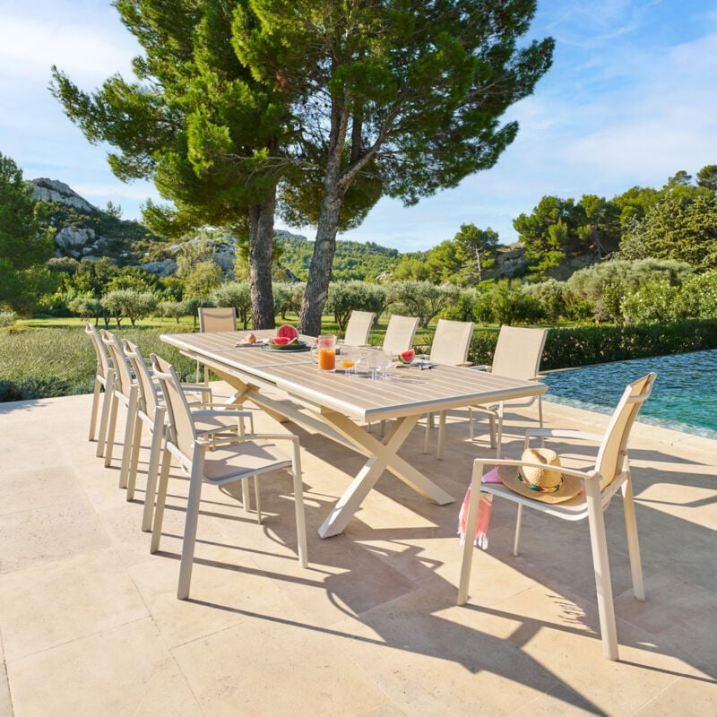Hesperide - Table de jardin Axiome extensible lin & argile 10 places en aluminium - Hespéride