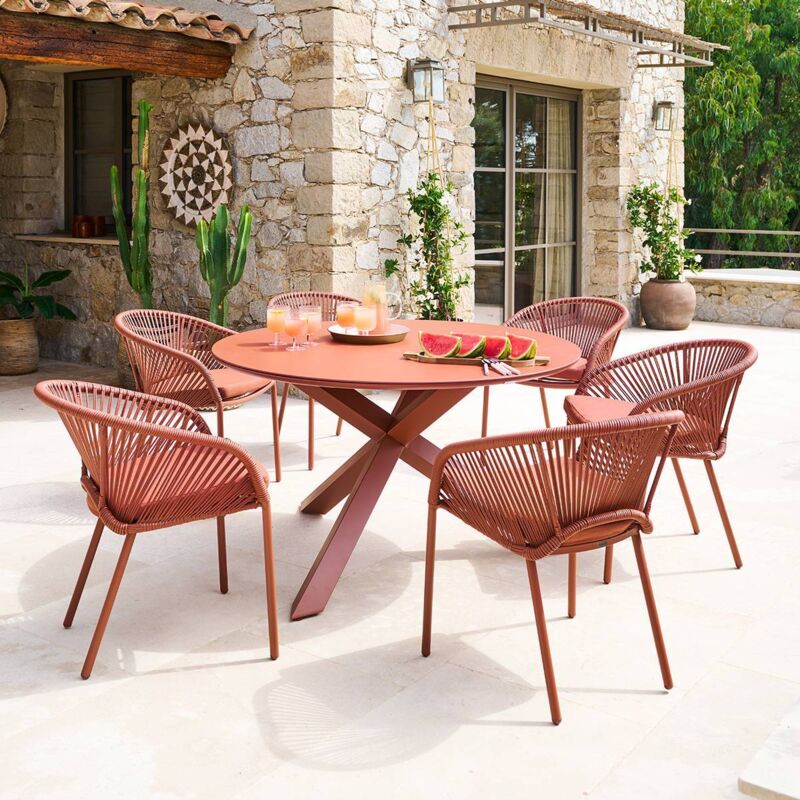 Table de jardin 6 places Oryon D130cm acajou - Hespéride