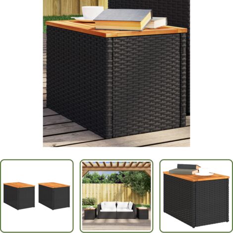 Table extérieure -  Tables d'appoint jardin 2pcs noir 55x34x37 cm rotin bois massif