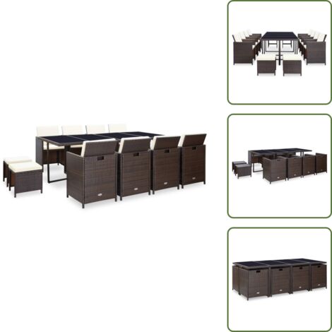 Table extérieure - vidaXL Ensemble à manger d'extérieur et coussins 13 pcs Résine tressée - Chaises de jardin