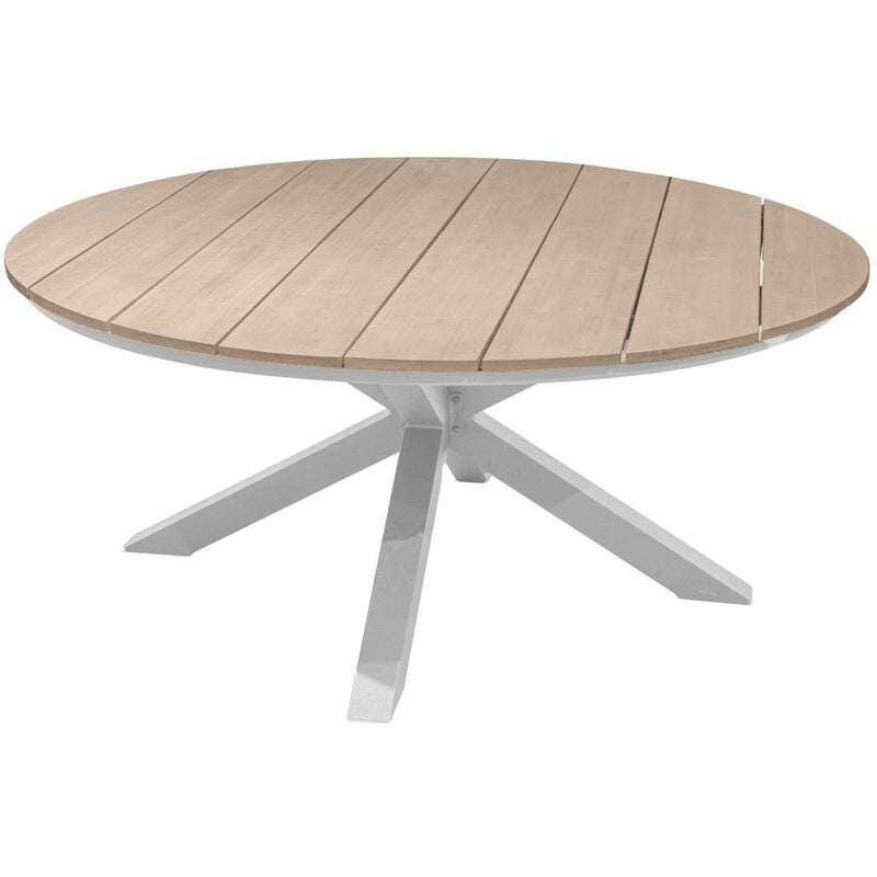Table de jardin ronde Oriengo acacia & blanc 8 places en aluminium traité époxy - Hespéride