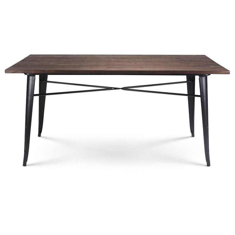 Kosmi - Table Factory 160 x 80 cm en métal noir mat et plateau en bois foncé