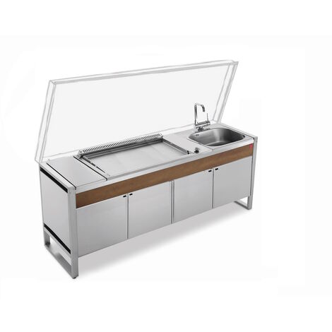Table Fermée OASI 205C + Plancha OASI 80 Lisse + Evier + Mitigeur Pliable