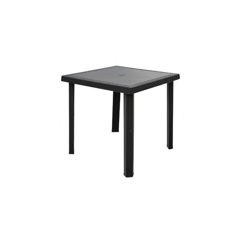Table Figaro en re'sine antichoc anthracite effet rotin sans croix 80x80x72 cm pour jardin exte'rieur