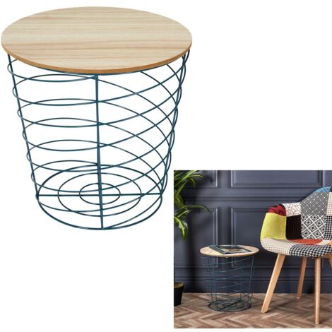 Table Filaire Bois Et Metal Cyclone Bleu