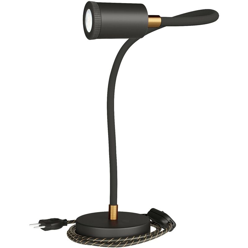 Table Flex GU1d0 lampe de table articulée avec mini spot led et prise bipolaire Avec ampoule - Noir - Avec ampoule