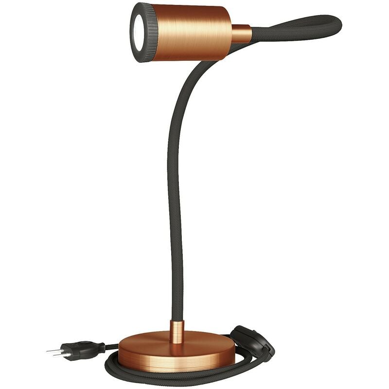 Table Flex GU1d0 lampe de table articulée avec mini spot led et prise bipolaire Avec ampoule - Cuivre satiné - Avec ampoule