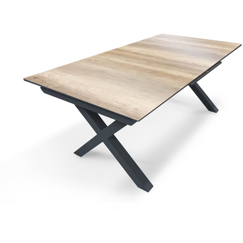 Dcb Garden - floride - Table de jardin en aluminium anthracite et plateau hpl imitation bois