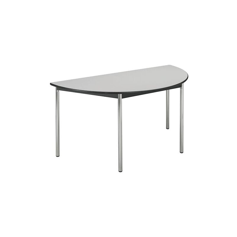 Table multi-usages demi-rond l 140 x p 70 cm, piétement chromé - Confort - plateau gris - Maxiburo